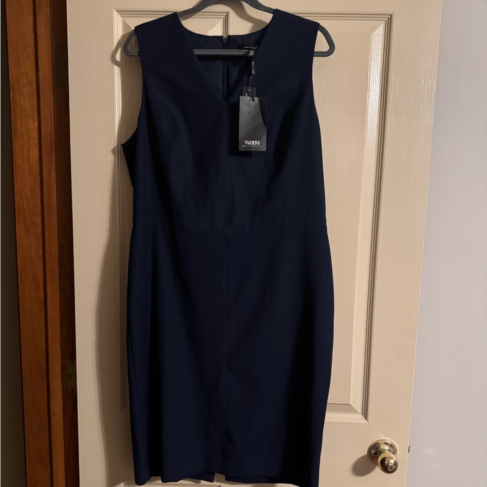 White House Black Market Chic Midnight Blue Sleeveless Midi Dress size 14 NWT